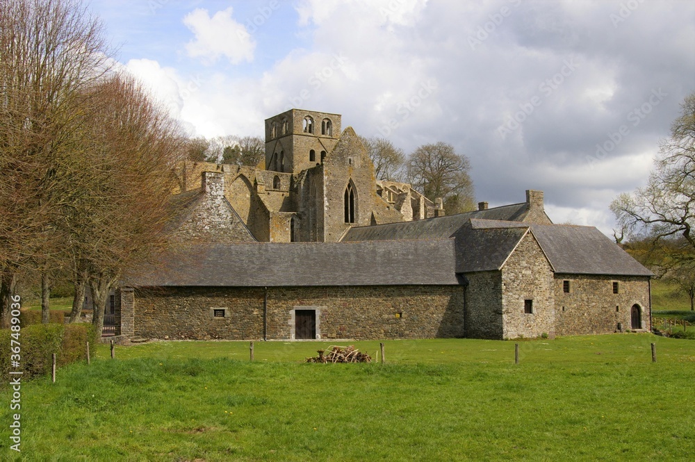 The ancient Benedictine monastery of the Abbey of Notre-Dame of Hambye in Sienne, Normandy, France.