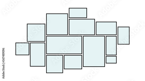 Creative vector Template Collage consisting of 14 frames for a photo of a square and rectangular shape.