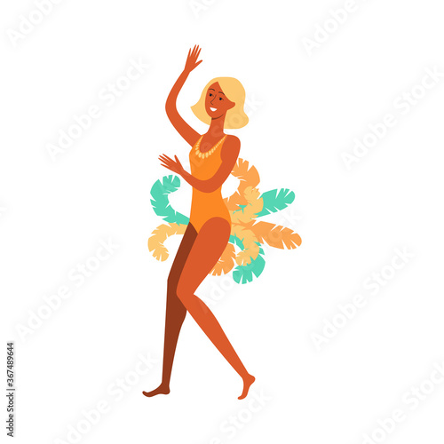 Beautiful girl or woman dancer of a Brazilian carnival, festival or samba.