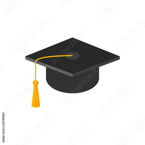 Graduation cap. Academic hat with tassel isolated on white background. Vector symbol  illustration in flat style. Design for card, banner, logo, concept education
