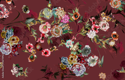 Seamless floral pattern with flowers, watercolor,on light background, watercolor. Template design for textiles, interior, clothes, wallpaper, art abstract design ,background flower