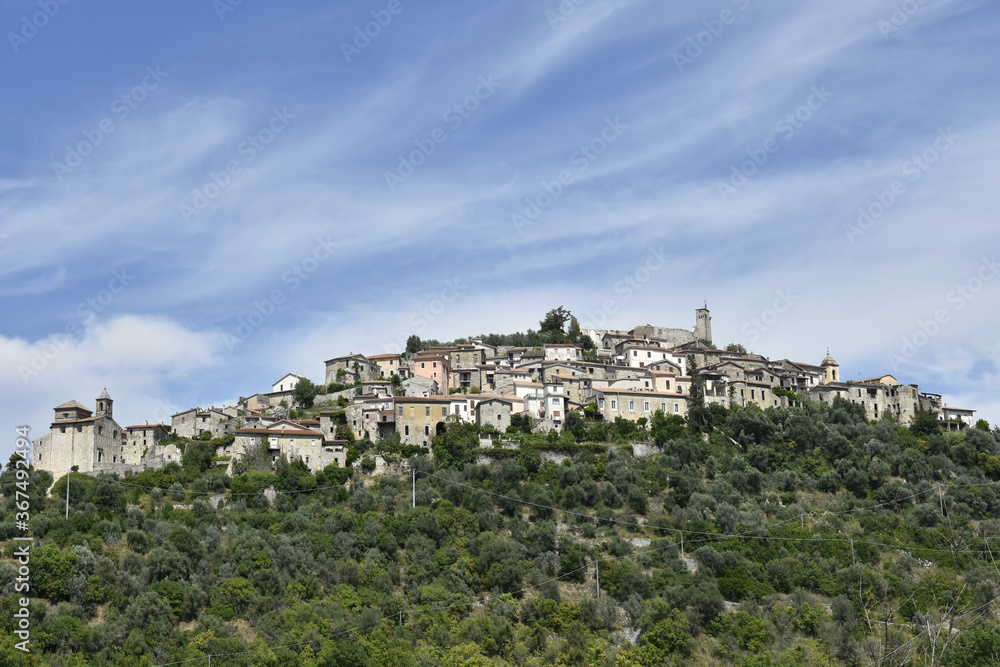 Panoramic view of Fontana Liri, an old town in the mountains in the province of Frosinone.