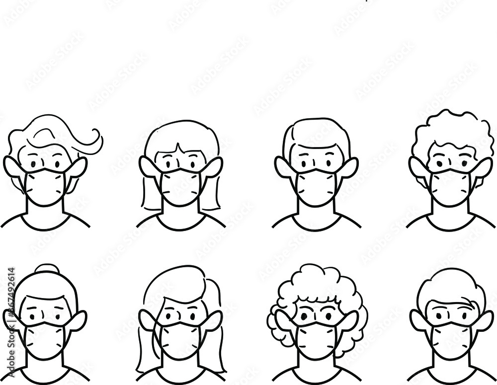 Collection face wearing mask icon. Simple thin line signs with people wearing protection mask. Collection face wearing mask icon. Simple thin line signs with people wearing protection mask.