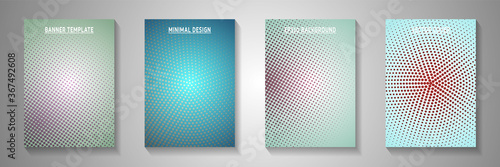 Decorative circle faded screen tone title page templates vector kit. Industrial brochure perforated 