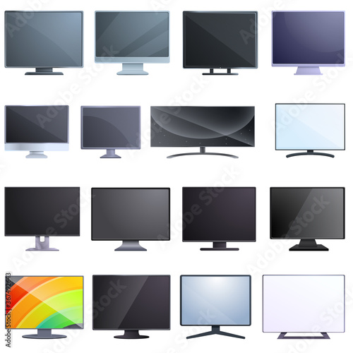 Monitor icons set. Cartoon set of monitor vector icons for web design