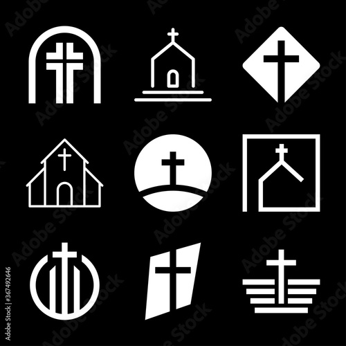 Church vector icons of religious christianity signs and symbols