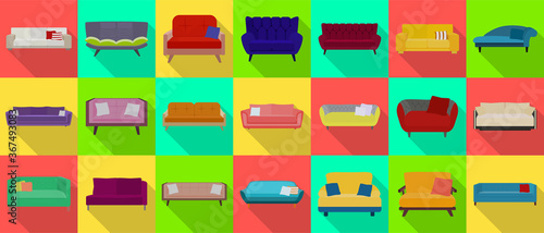 Sofa isolated flat set icon. Vector illustration couch on white background . Furniture flat set icon.
