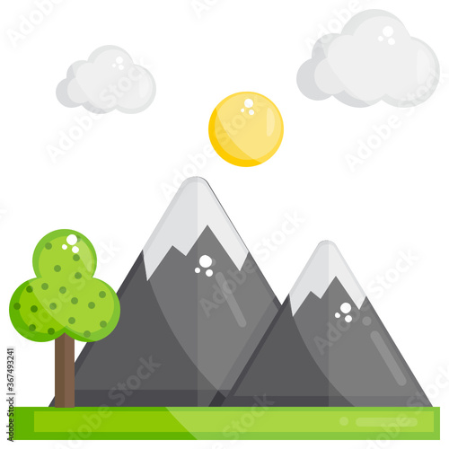
Snow covered  mountains with sun in background depicting hill station 
