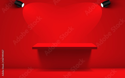 red shelf and spotlight in the red studio room	
