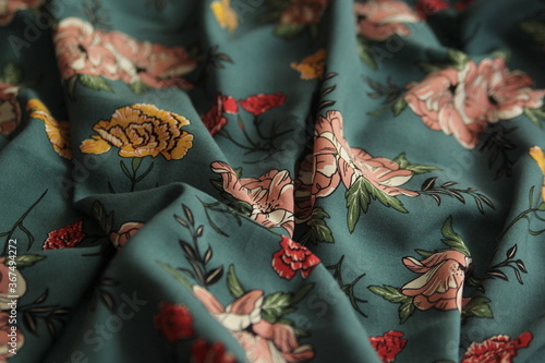 staple fabric viscose aquamarine with floral print