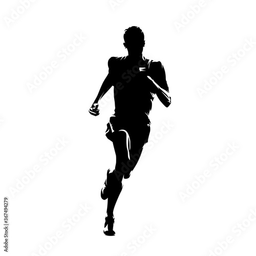 Running man, front view. Isolated vector silhouette