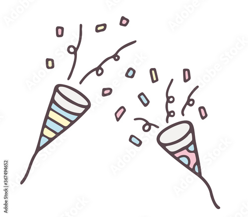 クラッカー パーティ お祝い 誕生日 イベント 手描き おしゃれ かわいい ゆるい 線画 ベクター イラスト
