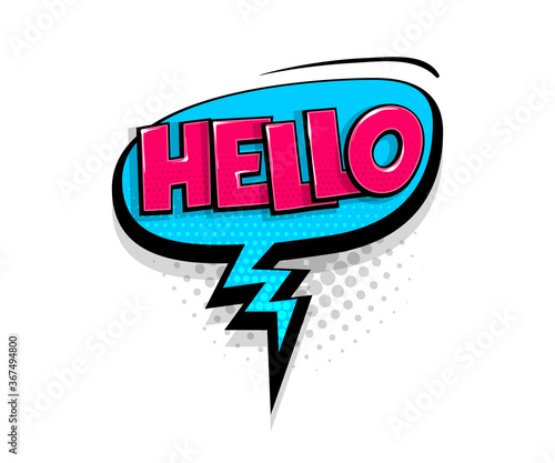 Comic text hello speech bubble pop art style