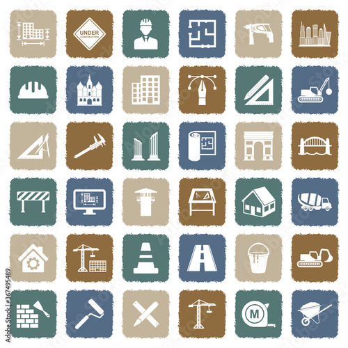 Architecture Icons. Grunge Color Flat Design. Vector Illustration.