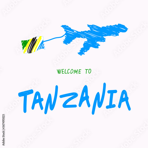 Travel to Tanzania concept. Plane, the flag of Tanzania. Welcome to Tanzania. Opening of borders.