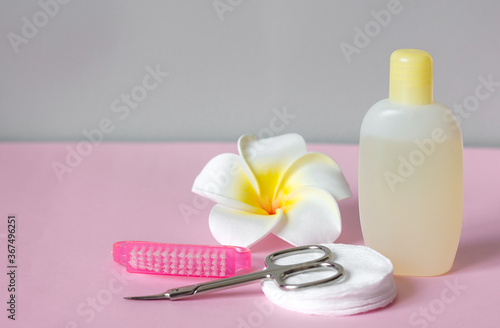 Billede på lærred manicure scissors cotton pads oil nail polish remover brush for manicure on pin