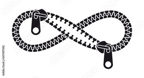 Vector black zipper as a symbol of endless love. Isolated on white background.