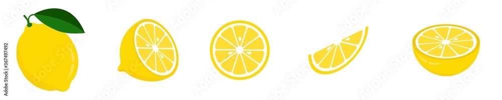Fototapeta Świeże owoce cytryny, zbiór ilustracji wektorowych
