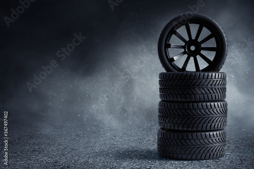 Car tire on the street photo