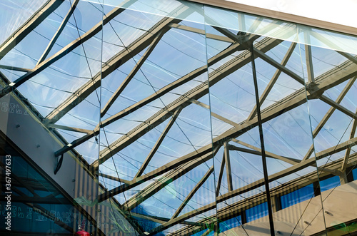 Structural glass curving roof mall.