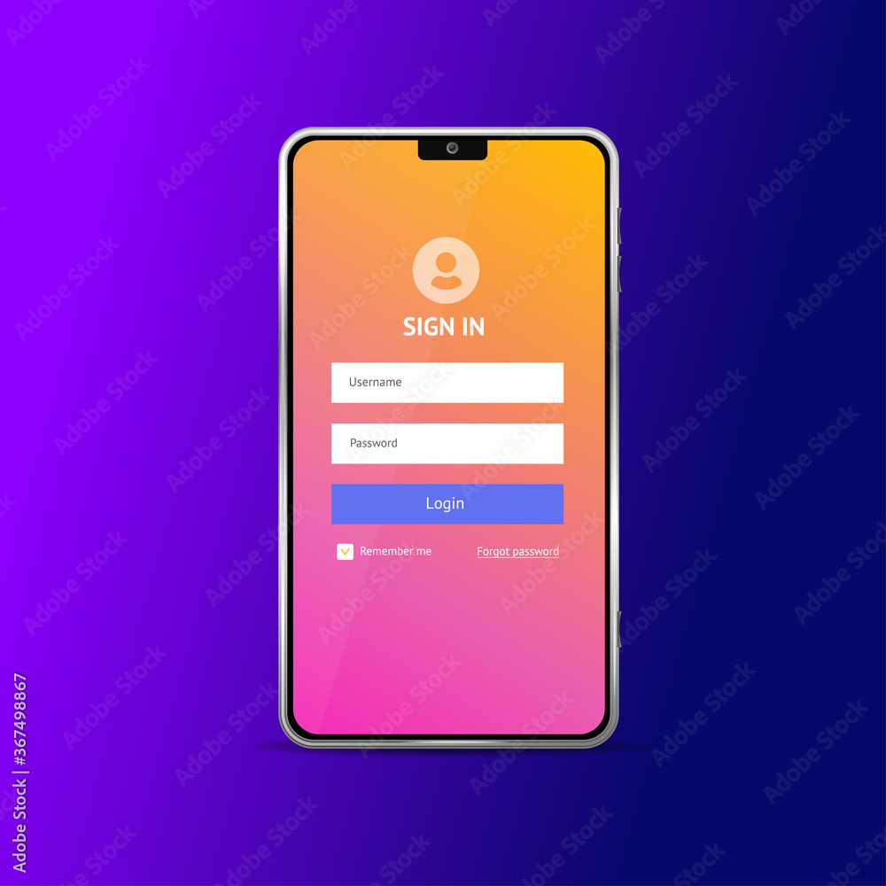 Realistic Detailed 3d Mobile Phone and Sign In Form. Vector Realistic Detailed 3d Mobile Phone and Sign In Form. Vector