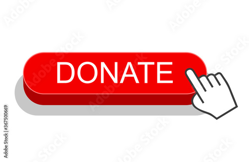 Cursor click to the red donate button. Vector illustration isolated on white background.	