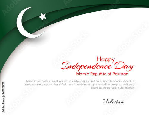 Pakistan flag theme Card with waveform ribbon color of the national flag of Pakistan Text of Happy Independence Day For card banner on holiday flag theme National pakistani patriotic background Vector