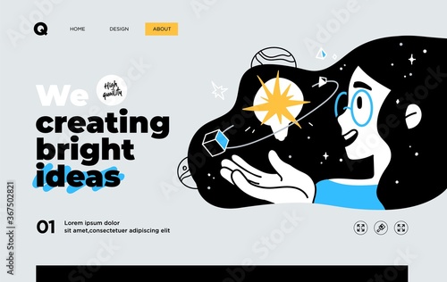Presentation slide template or landing page website design. Business concept illustrations. Modern flat outline style. Research innovations and solutions