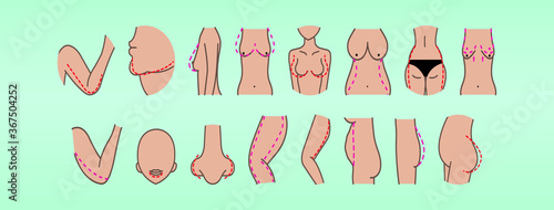 set of plastic surgery icons detailed