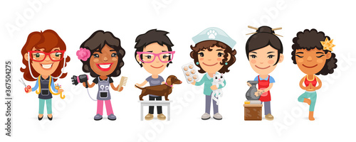 Cartoon Women Characters with Different Professions