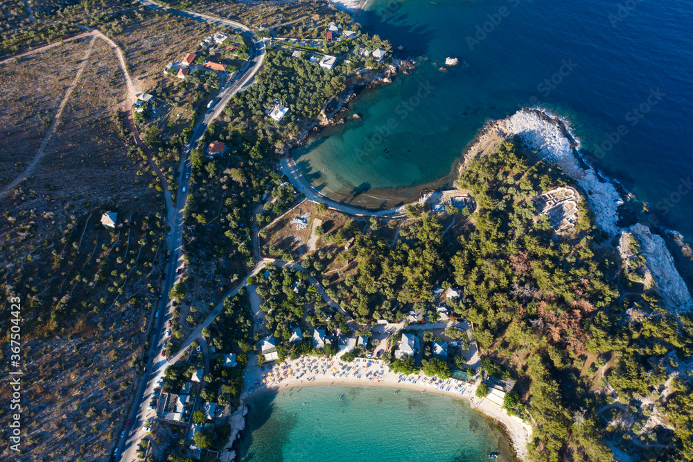 Thassos,a beautiful Greek island seen from a drone