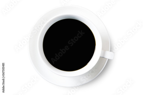 Black coffee in a coffee cup top view isolated on white background. with clipping path.