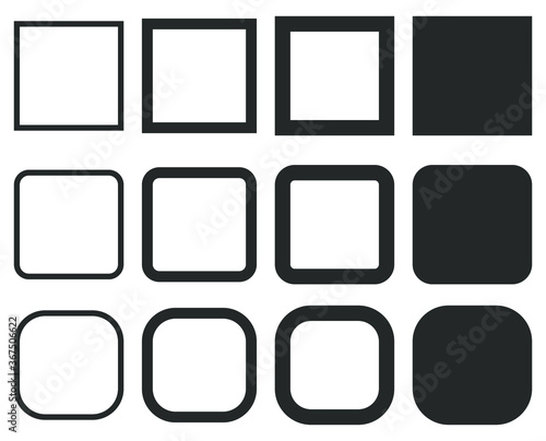 Square shape icon set. Rectangle logo symbol collection. Vector illustration image. Isolated on white background.