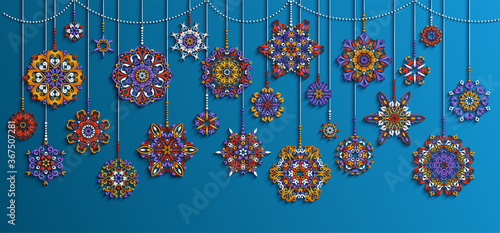 Modern vector ornamental Christmas tree toys