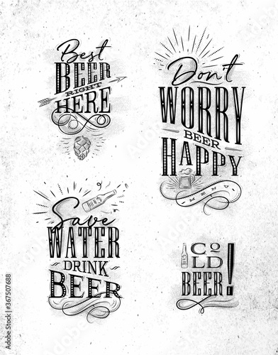 Lettering beer vintage drawings coal