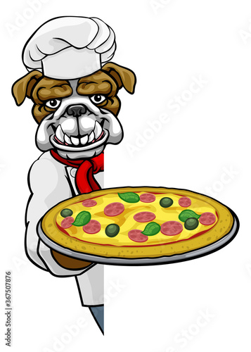 A bulldog chef mascot carto...