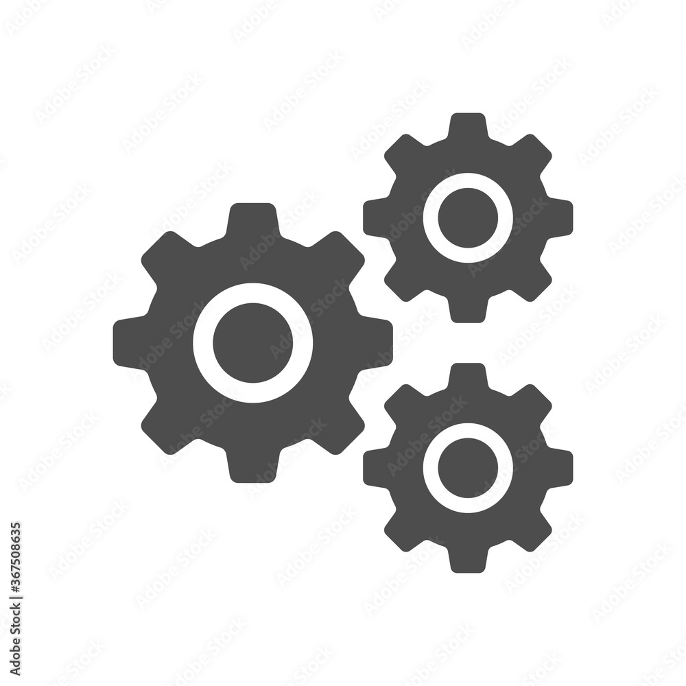 Setting, Gear, Tool, Cog Flat Web Mobile Icon Vector Sign Symbol Button Element Silhouette isolated on white background.