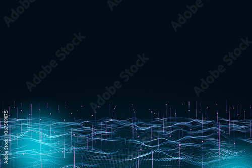 Abstract blue digital wave on dark background.
