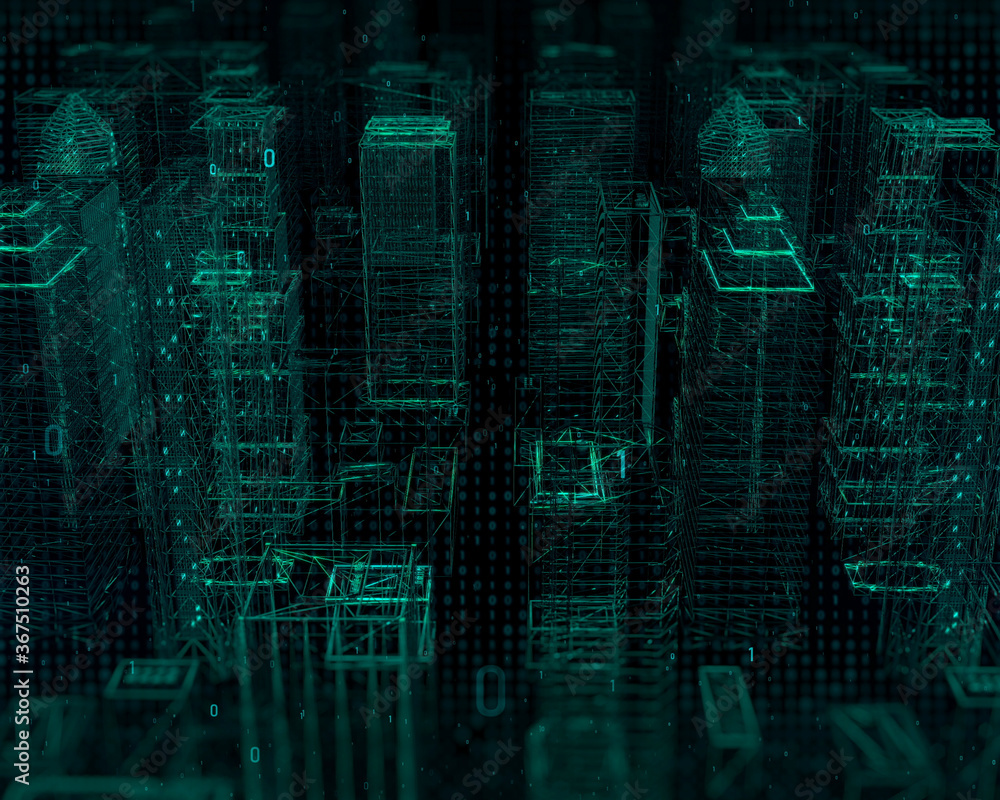 Naklejka premium Digital city tower graphic background