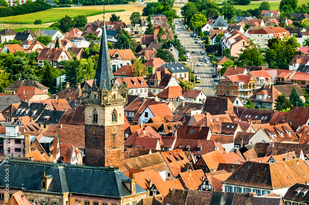 View of Obernai, a historic town in Bas-Rhin, France