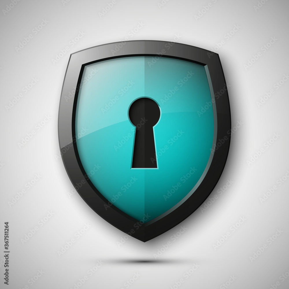 Protection shield concept with keyhole isolated . Safety badge icon. Privacy banner. Security label. Defense tag. Presentation sticker shape. Defense sign. illustration Protection shield concept with keyhole isolated . Safety badge icon. Privacy banner. Security label. Defense tag. Presentation sticker shape. Defense sign. illustration