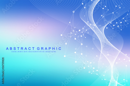 Scientific vector illustration genetic engineering and gene manipulation concept. DNA helix, DNA strand, molecule or atom, neurons. Abstract structure for Science or medical background. CRISPR CAS9.