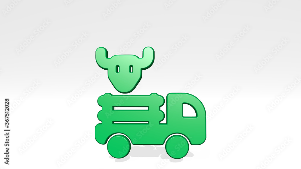 TRUCK ANIMAL made by 3D illustration of a shiny metallic sculpture with the shadow on light background. car and cargo TRUCK ANIMAL made by 3D illustration of a shiny metallic sculpture with the shadow on light background. car and cargo