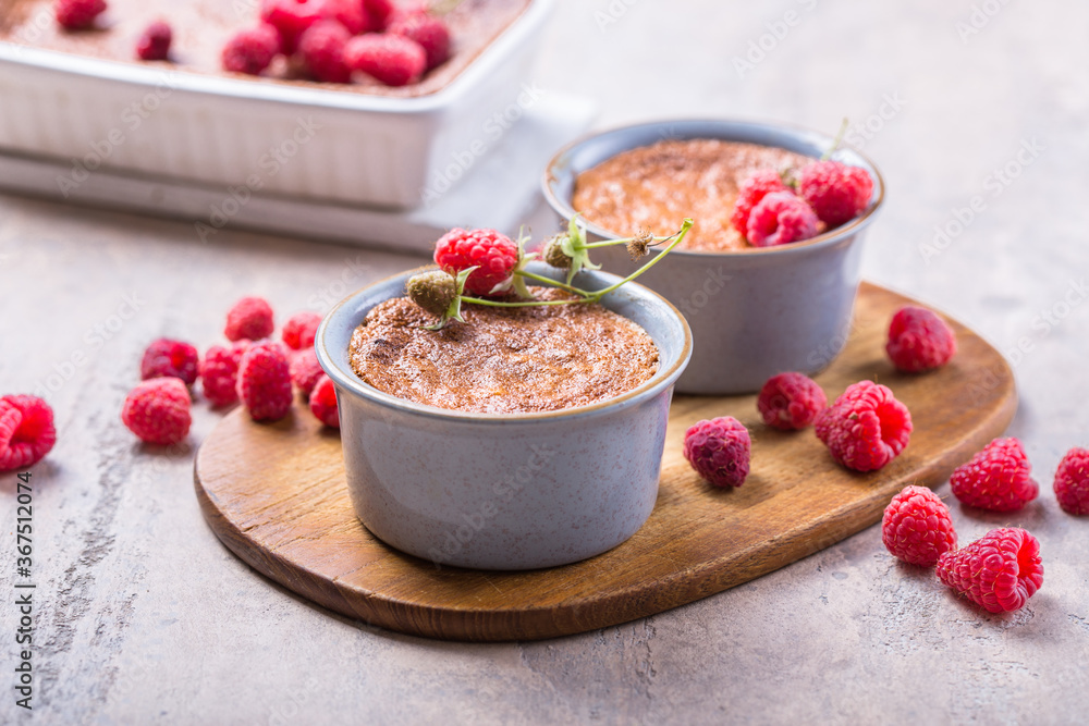 Rice pudding. French milk rice dessert with raspberries Rice pudding. French milk rice dessert with raspberries