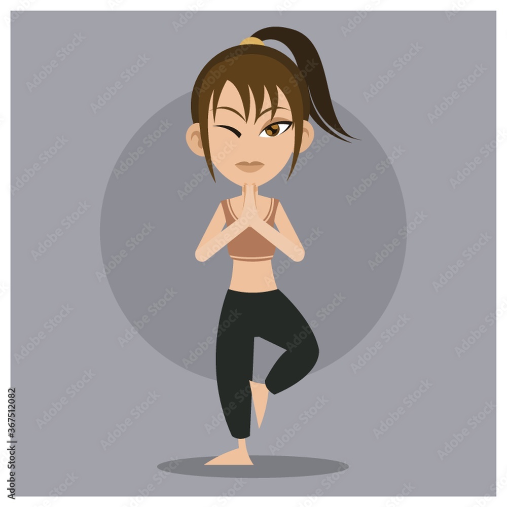 girl practising yoga in tree pose girl practising yoga in tree pose