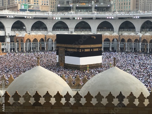 MECCA, SAUDI ARABIA,  August 2019 - Muslim pilgrims from all over the world gathered to perform Umrah or Hajj at the Haram Mosque in Mecca, Saudi Arabia, days of Hajj or Omrah photo