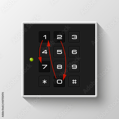Electronic Combination Lock with 2017 data isolated. Defense PIN code entry panel background. Protection concept. Safety badge icon. Privacy banner. Security label. Presentation sticker