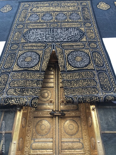 The door of the Kaaba called Multazam at Grant holy mosque Al-Haram in Mecca Saudi Arabia. hajj. photo