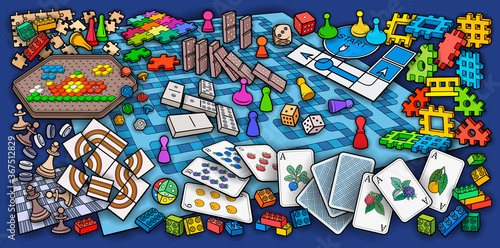 Cartoon cute doodles kids toys and board games