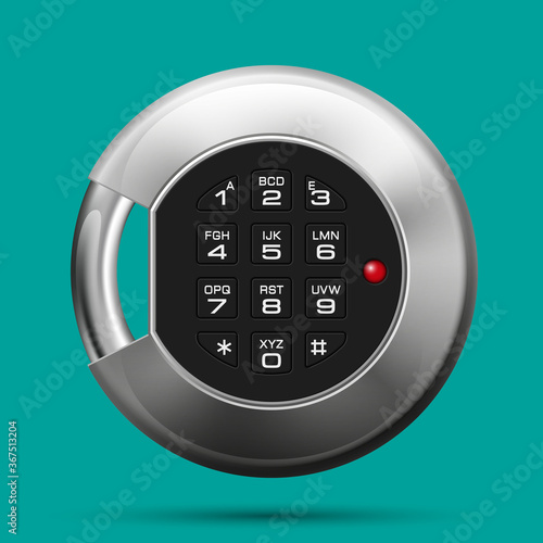 Realistic round padlock. Steel Mechanical Combination lock. Privacy circle padlock illustration PIN code. Electronic lock icon. Reliable Protection open padlock badge. Code combination round symbol
